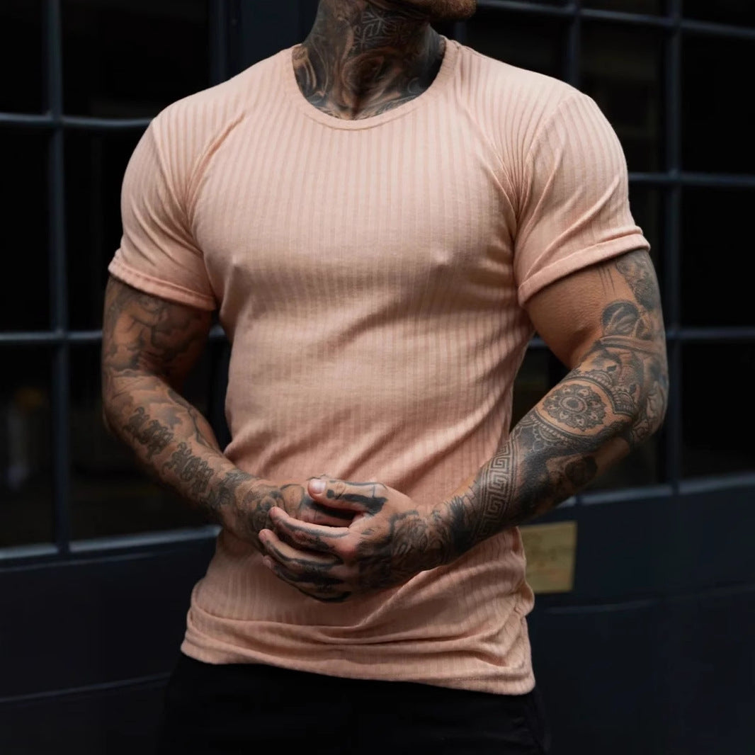Men's T-shirt – Slim Fit – Ribbed Texture – Breathable Soft Quality – Short Sleeve