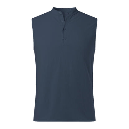 Men's Vest – Sleeveless – Light Cotton Blend – Mandarin Collar – Relaxed Fit