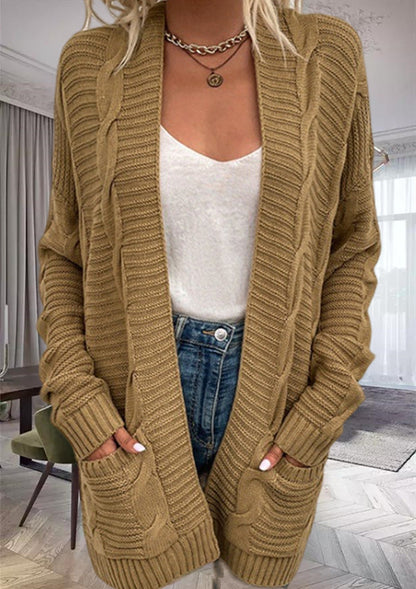 Women's Cardigan – Oversize Fit – Chunky Knit – Open Front – Pockets – Wool Blend