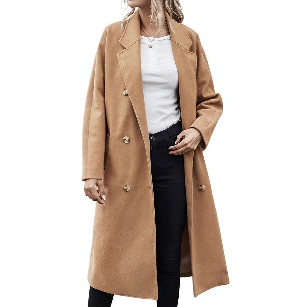 Women's Coat – Wool Texture – Relaxed Fit – Double Breasted – Classic Cut