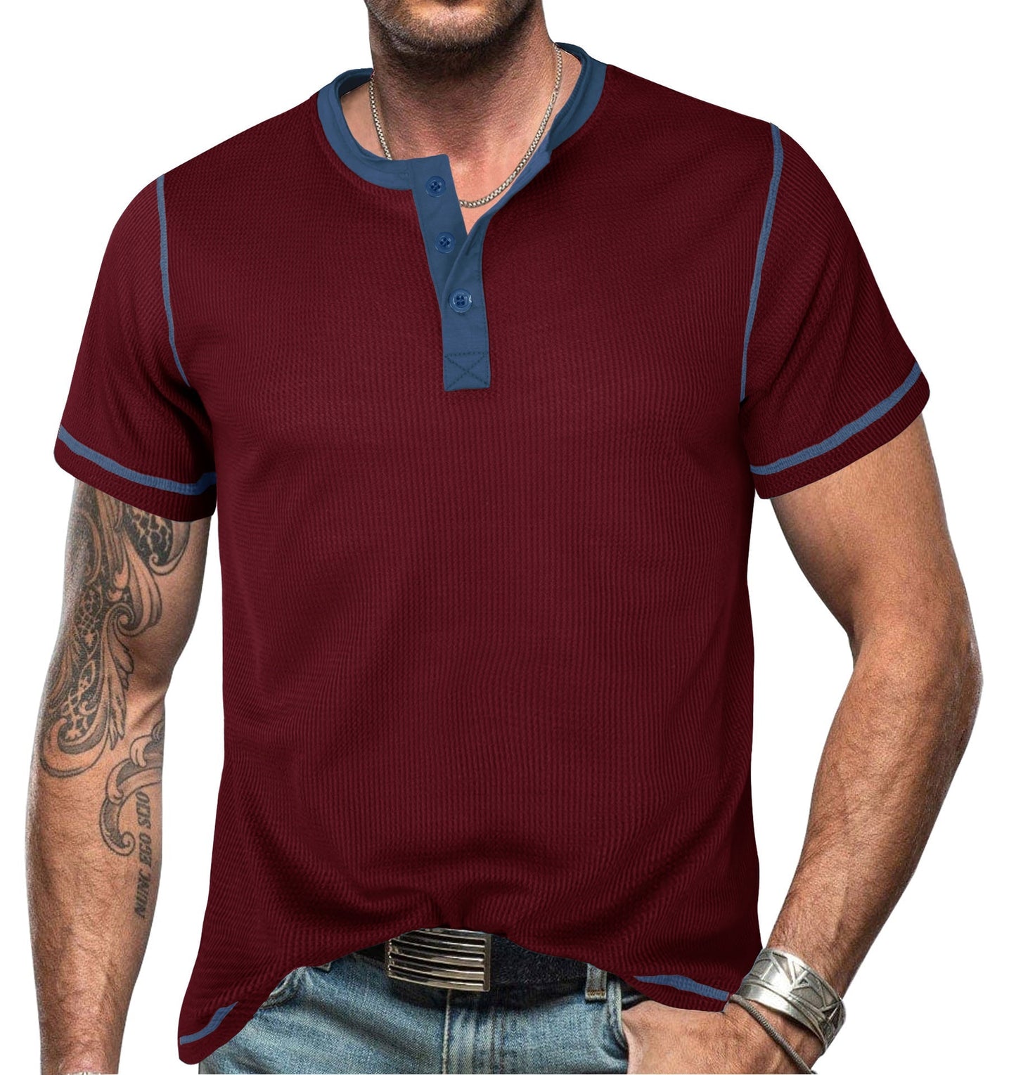 Men's Henley T-shirt – Slim Fit – Breathable Cotton – Button Closure – Short Sleeve