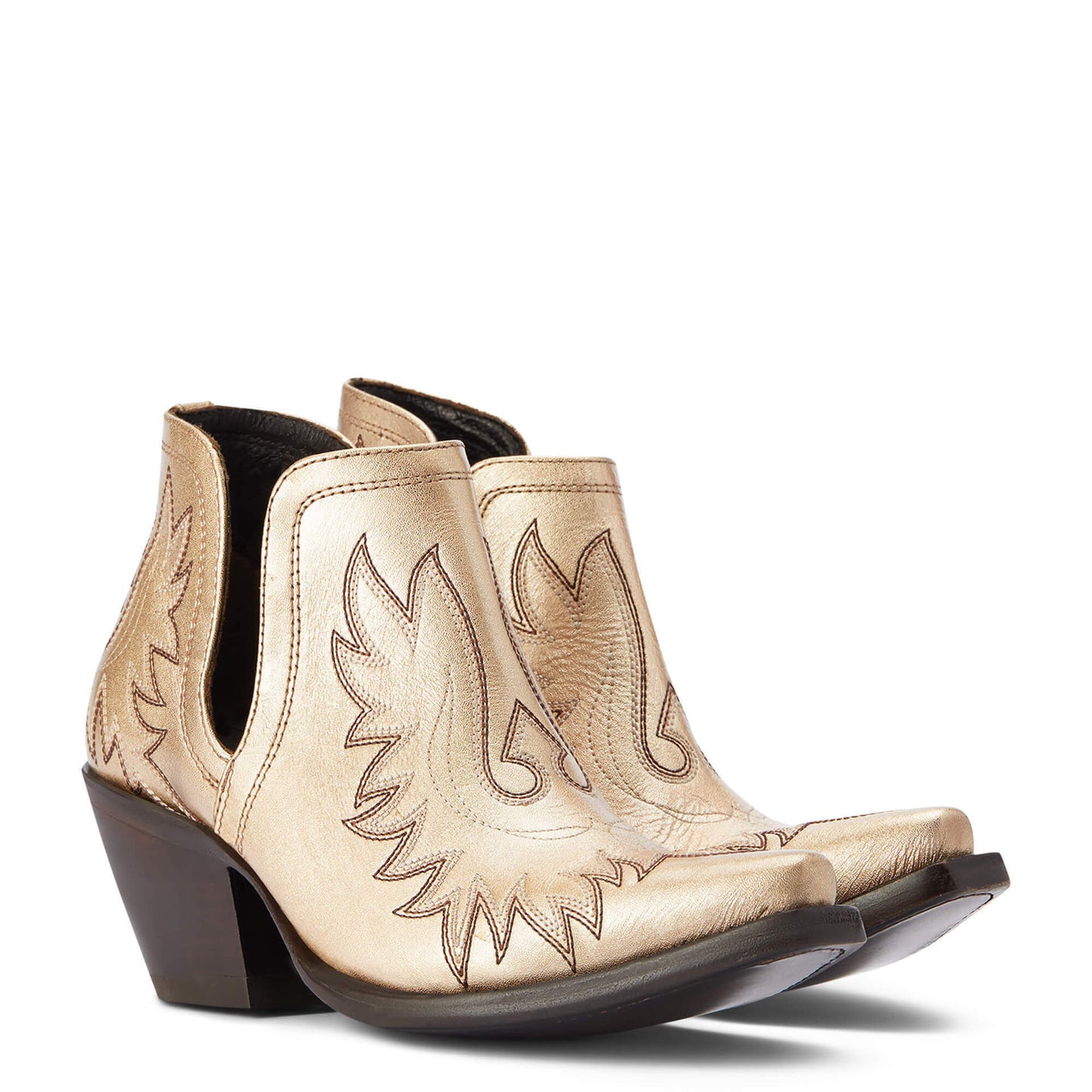 Women's Western Ankle Boots - Retro Pointed Toe - Thick Heel - Embroidered Detail