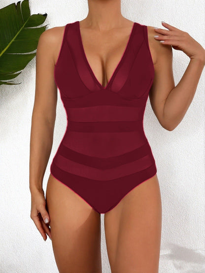 Swimsuit for Women – Tailored Fit – Deep V-Neck – Mesh Detail – One-Piece Elegant Design