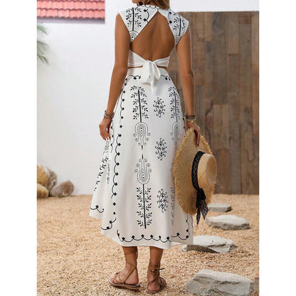 Women's Two-piece Set – Sleeveless Crop Top with Embroidery – Midi Wrap Skirt in Lightweight Material