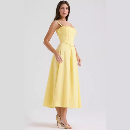 Women's Midi Dress – Slim Fit – Corset Bodice – Spaghetti Straps – Elegant Cut