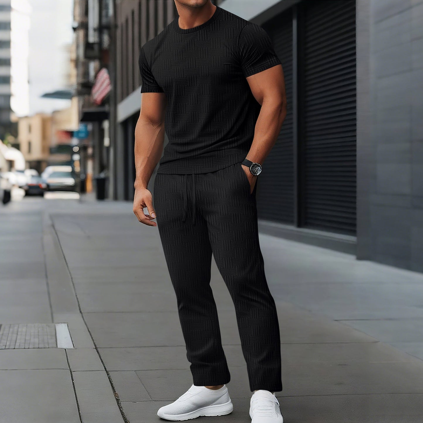 Men's Training Set – Slim Fit – Breathable Stretch Fabric – Textured Design