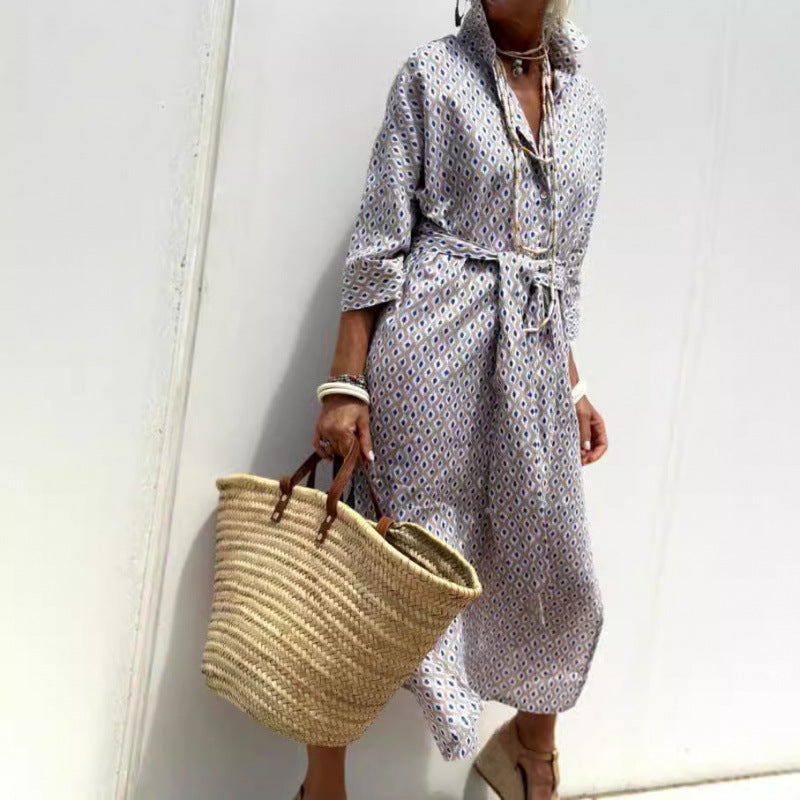 Women's Shirt Dress – Relaxed Fit – Striped – Button Closure – Elbow-Length Sleeves