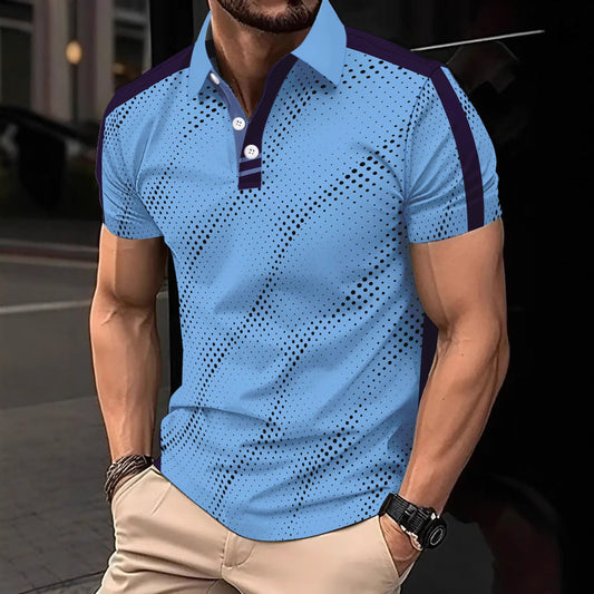 Men's Polo T-shirt – Slim Fit – Breathable Material – Graphic Pattern – Sporty Stripes