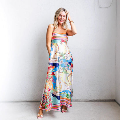Dame Sundress – A-line Pasform – Let Bomuldsblanding – Spaghetti Stropper – Fuld Længde