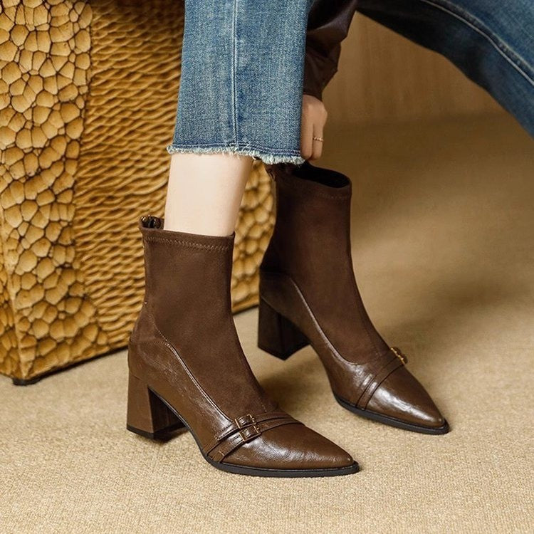 Women's Ankle Boots - Block Heel - Pointed Toe - Classic Design
