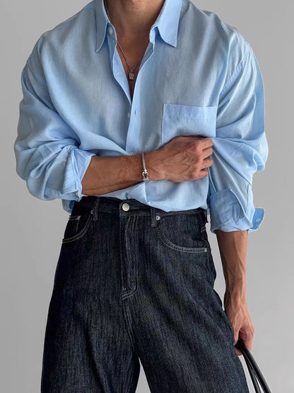 Men's Shirt with Long Sleeves – Relaxed Fit – Breathable Material – Button Closure