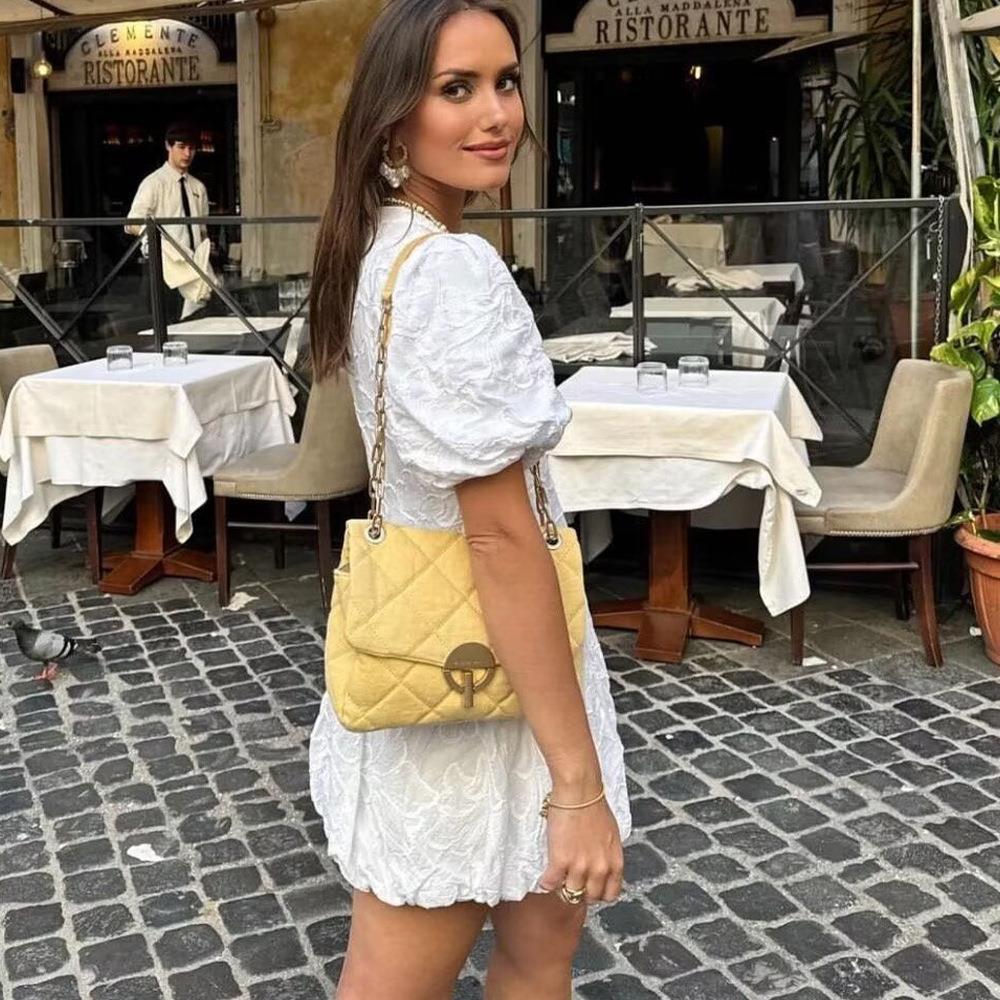 Dress for Women – Mini – Puff Sleeves – V-Neckline – Embroidery – Fitted Waist