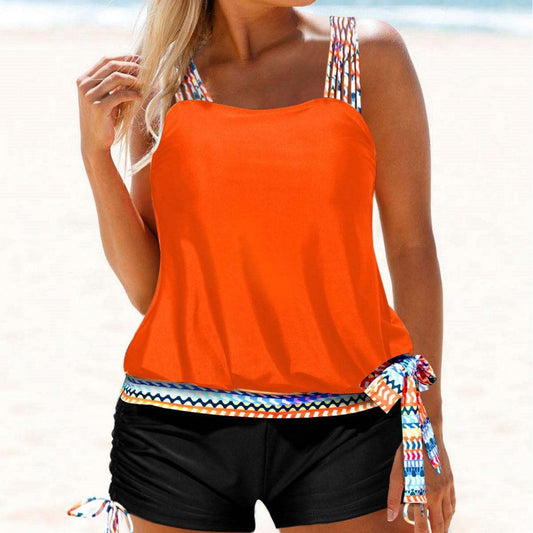 Women's Swimwear Set – Relaxed Fit – Adjustable Ruched Shorts – Quick-Drying
