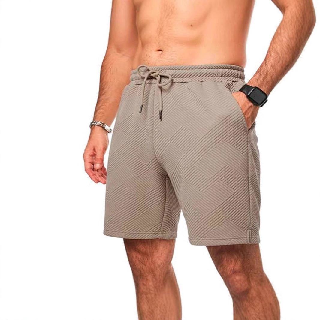 Men's Shorts – Loose Fit – Textured Zigzag Pattern – Drawstring Closure – Knee Length