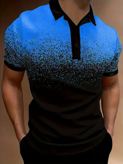 Men's Polo Shirt – Slim Fit – Gradient Print – Soft Breathable Material – Casual Look