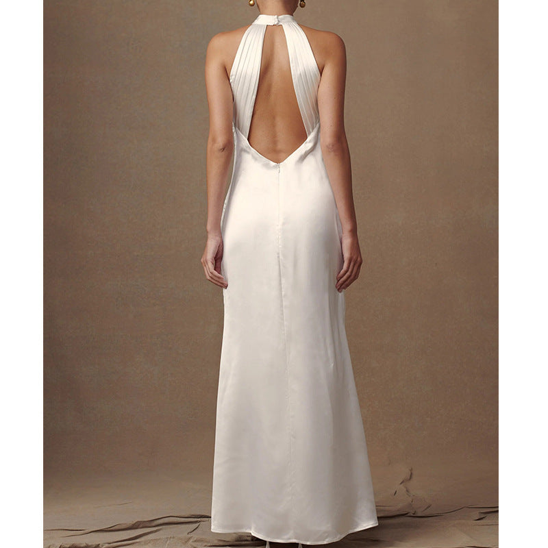 Dress for Women – Evening Dress in Luxury Fabric – Halterneck – Floral Detail – Long Fit