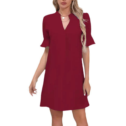 Dress for Women – A-line Fit – V-neck – Ruched Details – Breathable Fabric