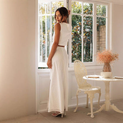 Women's Maxi Dress – Form-Fitting – Sleeveless – Waist Cut-Out – High Slit