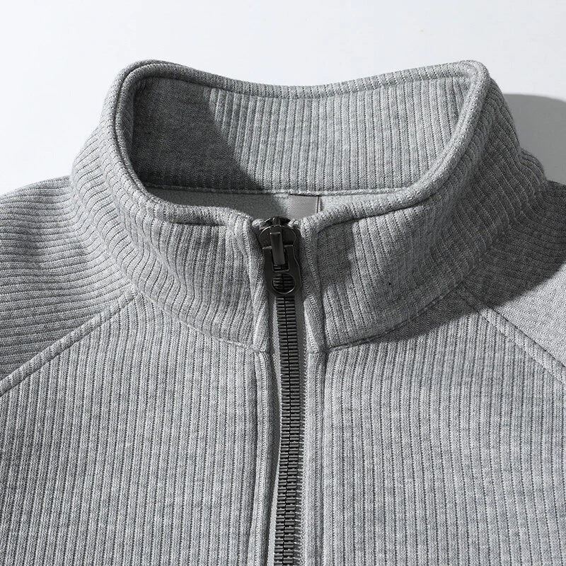 Men's Sweatshirt with Half Zip – Ribbed Knit – Relaxed Fit – Stand Collar