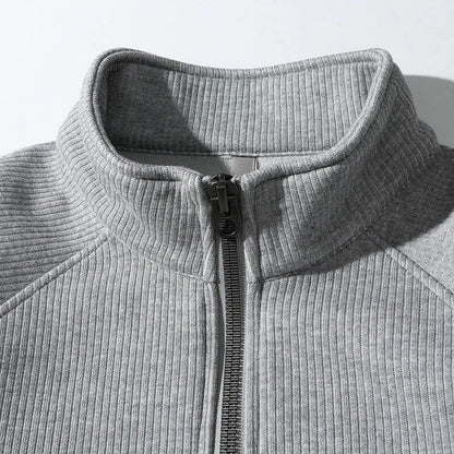 Men's Sweatshirt with Half Zip – Ribbed Knit – Relaxed Fit – Stand Collar