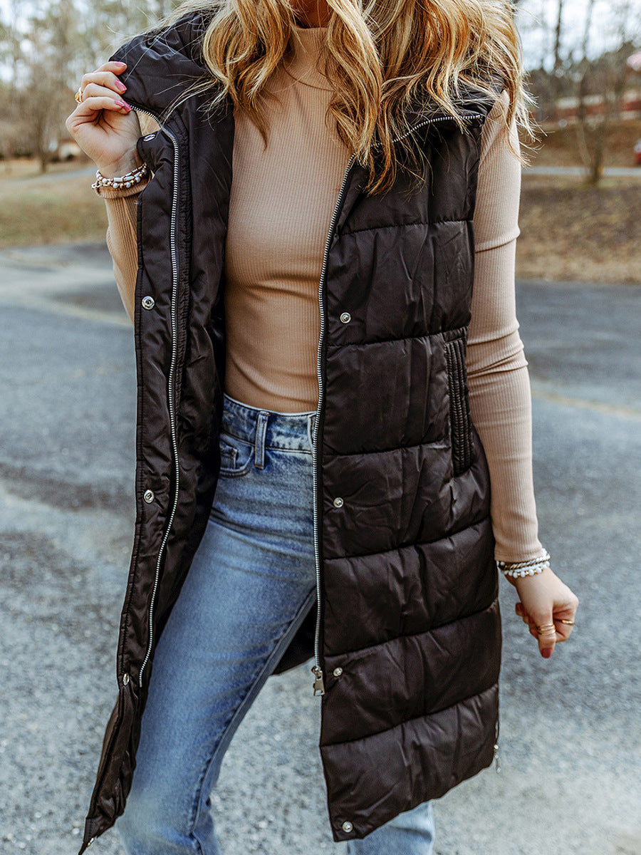 Women's Vest – Quilted Design – Relaxed Fit – Long and Sleeveless with Hood