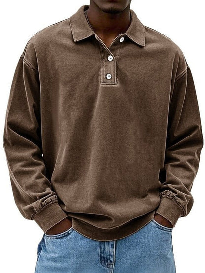Herre Langærmet Poloshirt – 100% Bomuld – Afslappet Pasform – Knapkrave Casual