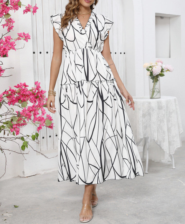 Women's Maxi Dress – Sleeveless – Loose Fit – V-Neck – Graphic Print – Light and Soft