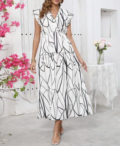 Women's Maxi Dress – Sleeveless – Loose Fit – V-Neck – Graphic Print – Light and Soft