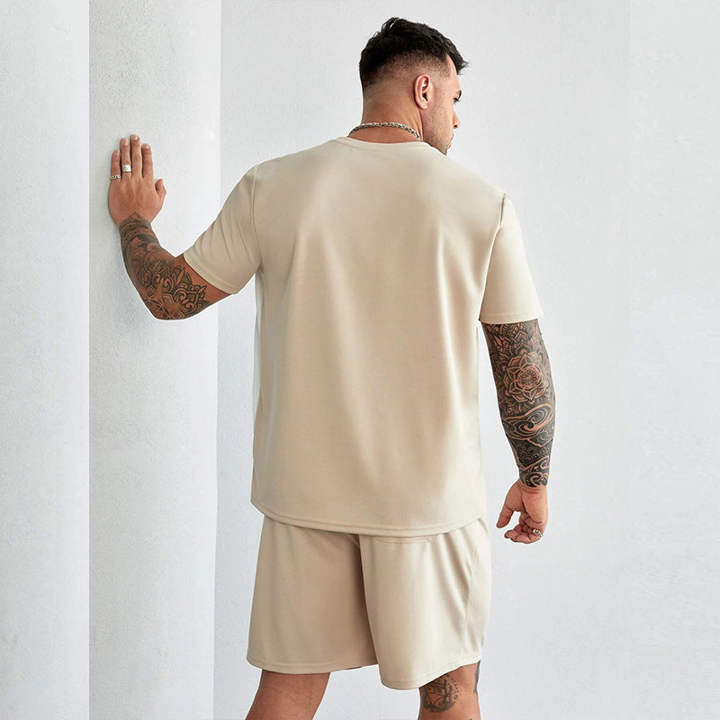 Men's Set – 100% Cotton – Relaxed Fit – Short-Sleeved T-shirt and Knee-Length Shorts