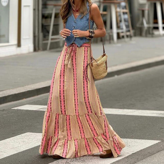 Women's Maxi Skirt – Flowy Fit – Bohemian Style – Layered Design – Adjustable Waist