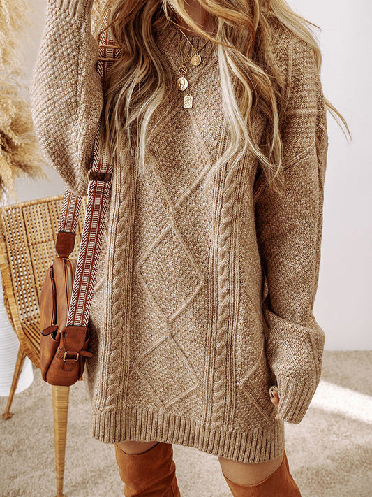 Women's Sweatshirt – Cable Knit – Loose Fit – Knee Length – Long Sleeves For Everyday