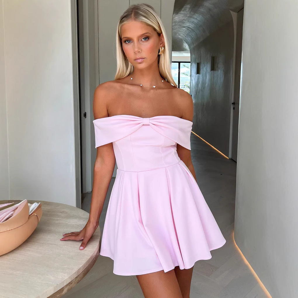Dress for Women – Off-shoulder Mini Dress – A-line Fit – Soft Lightweight Fabric – Bow Detail