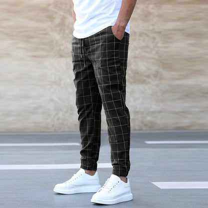 Men's Joggers – Cotton Blend – Tapered Fit – Check Pattern – Drawstring Adjustment