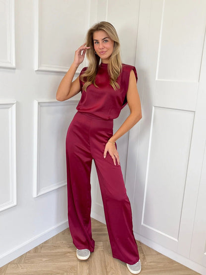 Women's Jumpsuit – Elegant Fit – Sleeveless – Wide Legs – Open Back – Luxurious Fabric
