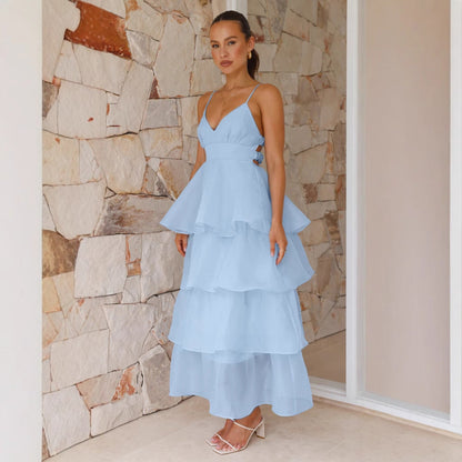 Dress for Women – Maxi Dress – Airy Cut – V-Neckline – Spaghetti Straps – Layered Ruffles