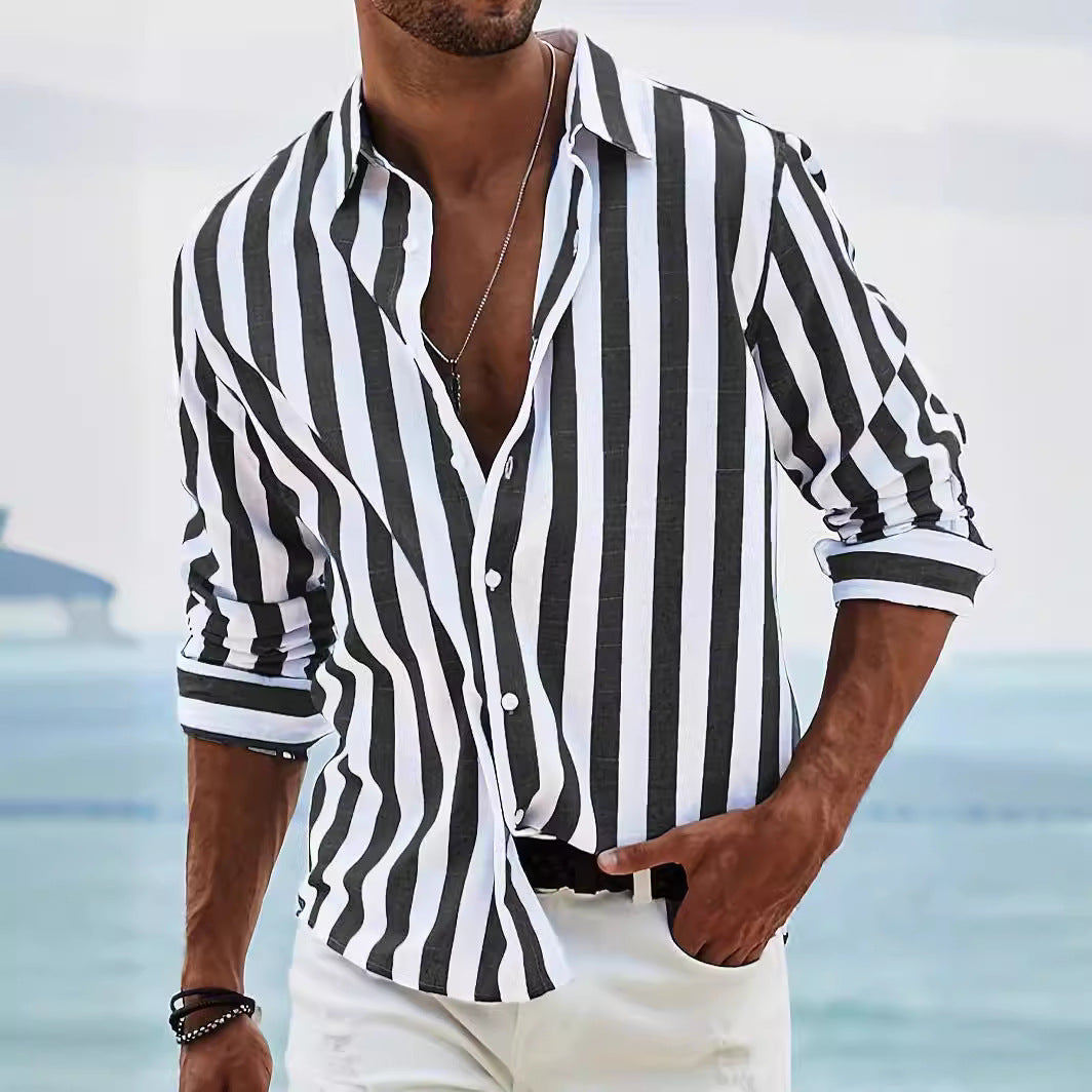 Men's Shirt with Long Sleeves – Relaxed Fit – Striped – Breathable Material