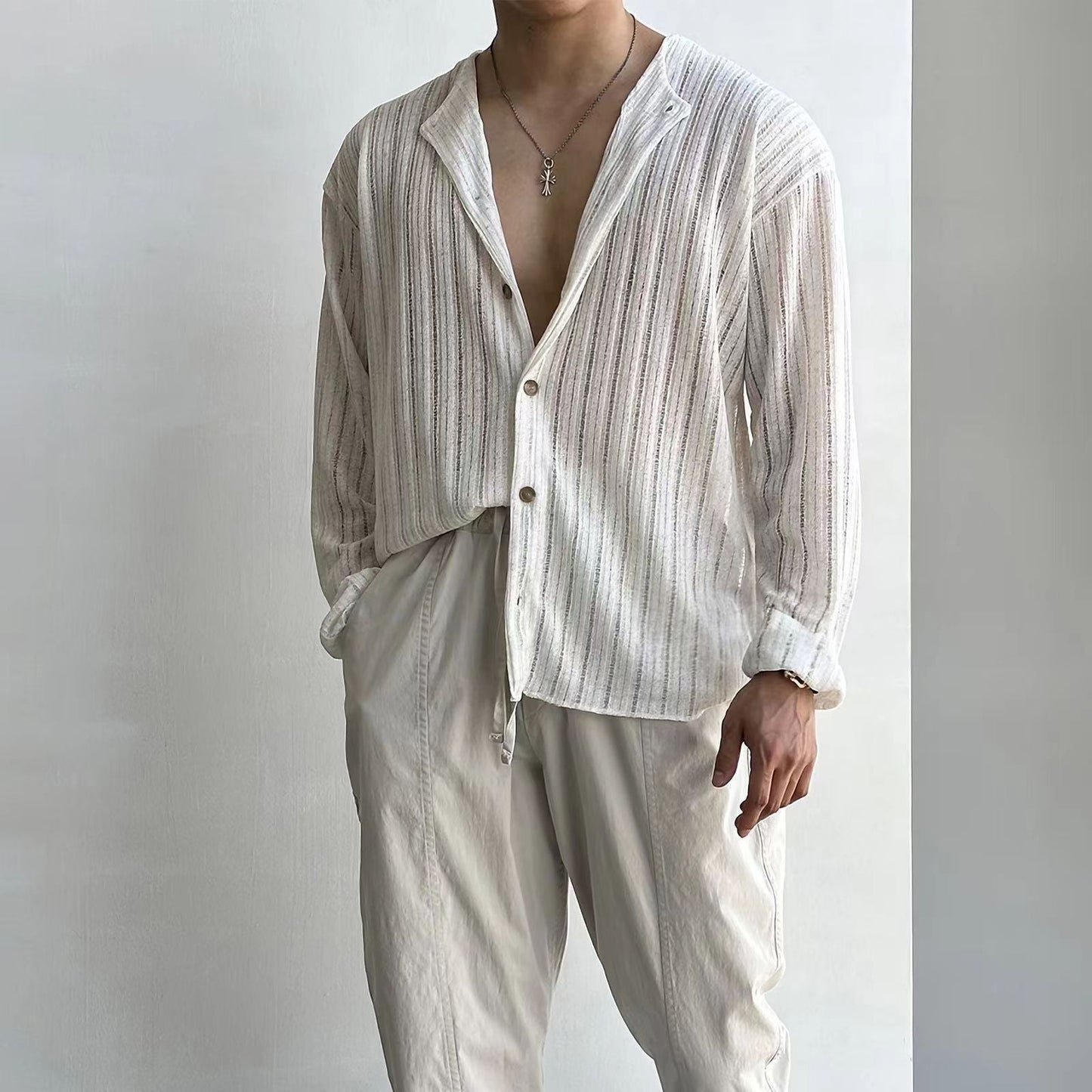 Men's Cardigan – Slim Fit – V-Neck – Button Closure – Light Knit with Ribbed Texture