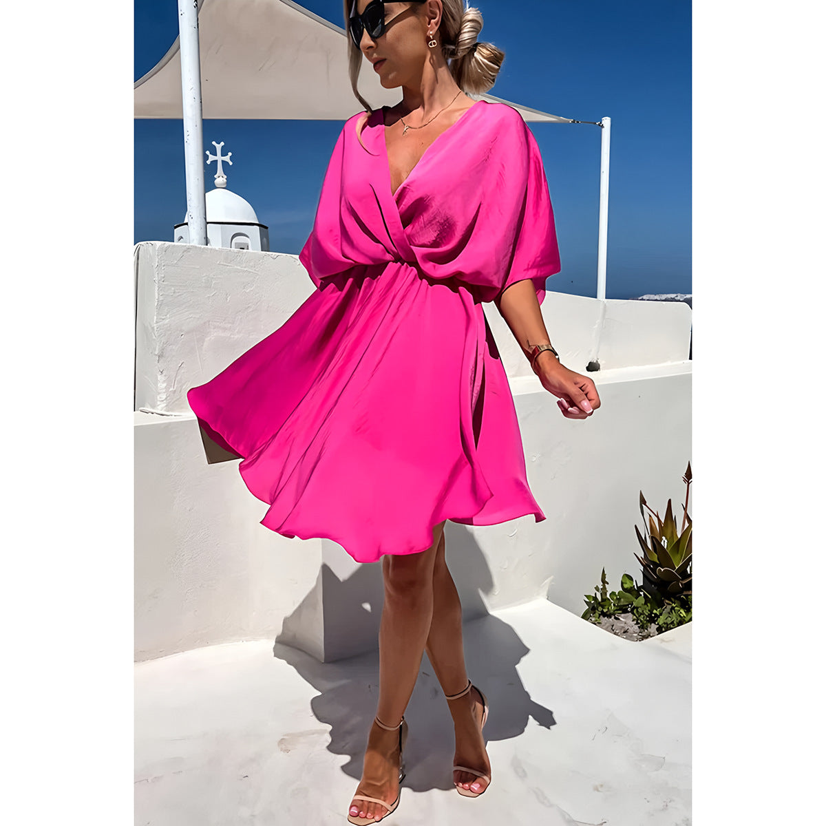 Dress for Women – Batwing Sleeves – Asymmetric Hem – Relaxed Fit – Light Luxury Material