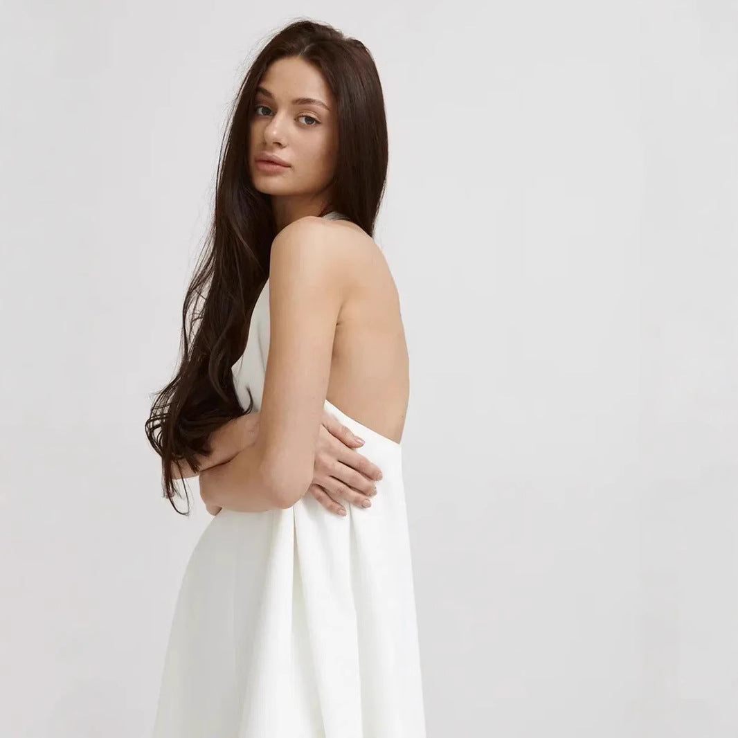 Women's Midi Dress – Sleeveless A-Line Fit – Halterneck – Soft Lightweight Material