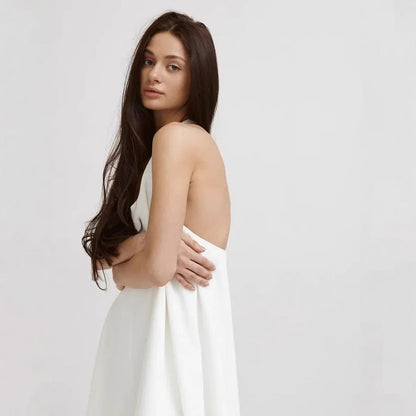 Women's Midi Dress – Sleeveless A-Line Fit – Halterneck – Soft Lightweight Material