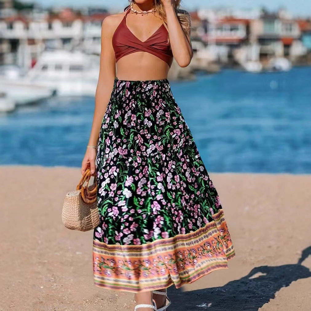 Women's Skirt – Bohemian Print – Flowy Fit – Ankle Length – High Waist