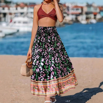 Women's Skirt – Bohemian Print – Flowy Fit – Ankle Length – High Waist