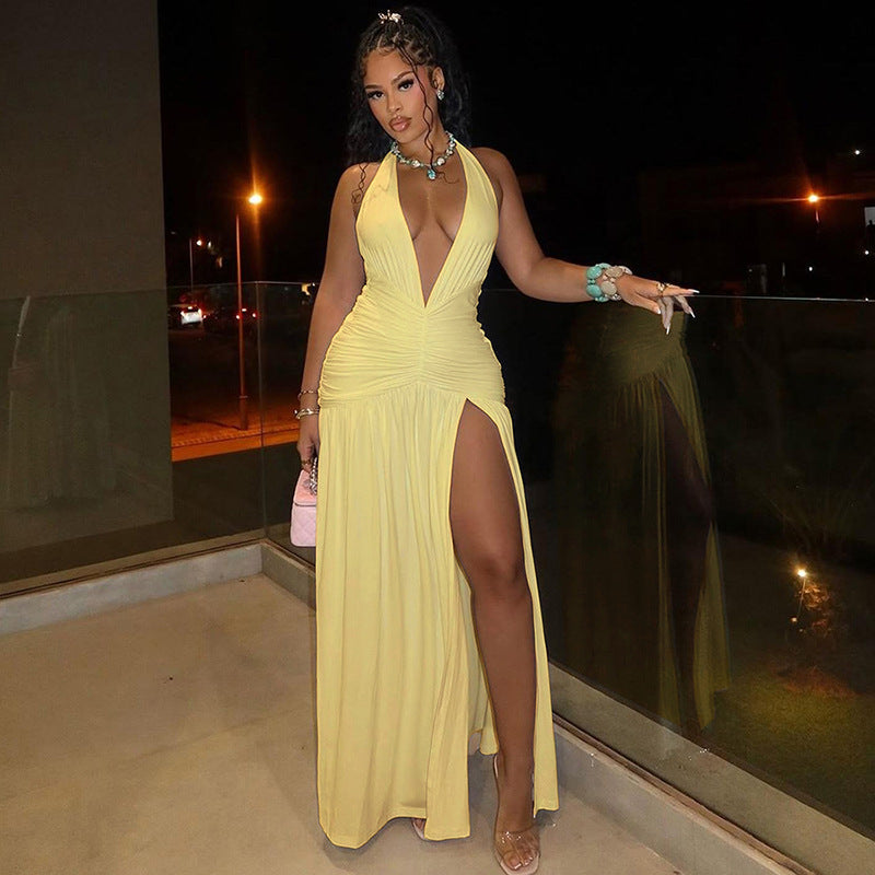 Dress for Women – Long Evening Dress – Halterneck – Slit – Open Back – Elegant Fit