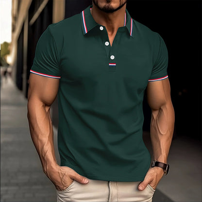 Men's Polo - Classic Design - Button Closure - Contrast Rib Collar - Embroidered Logo