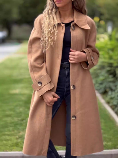 Women's Long Coat – Relaxed Fit – Button Closure – Classic Windbreaker Style