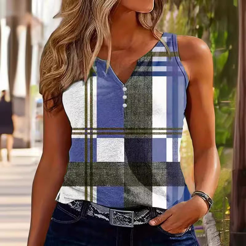 Women's Tank Top – Slim Fit – Breathable Material – V-Neck – Button Details