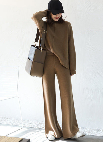 Women's Set – Knit Sweater Loose Fit – Wide Pants – Soft Wool Feel