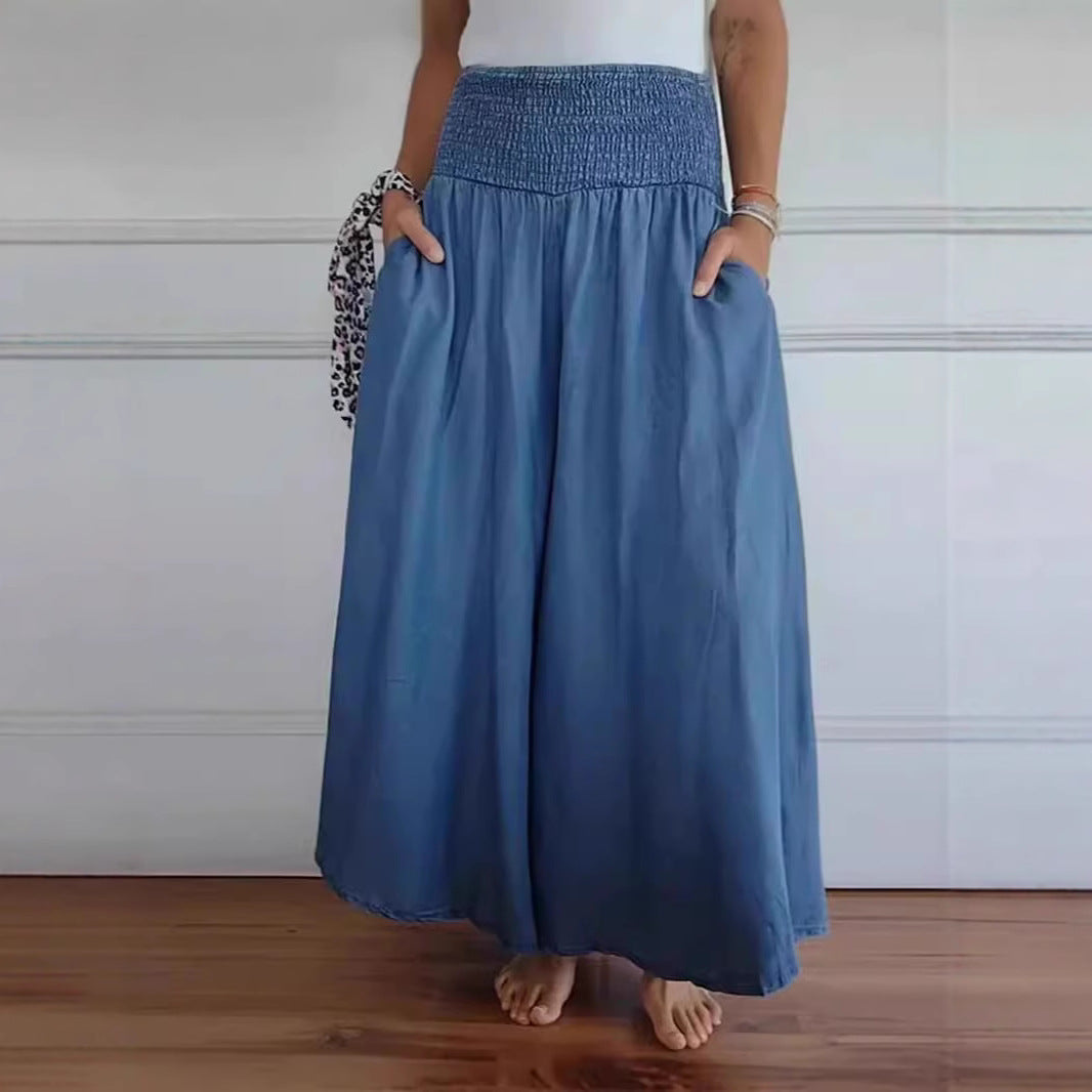 Women's Trousers with Wide Legs – Airy Fit – Smocked Waist – Light and Comfortable – With Pockets