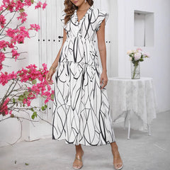 Women's Maxi Dress – Sleeveless – Loose Fit – V-Neck – Graphic Print – Light and Soft