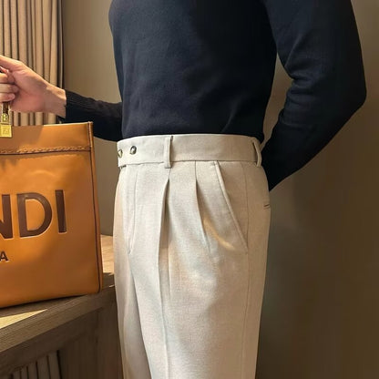 Men's Trousers – Wool Blend – High Waist – Crease – Turn-Up – Straight Leg